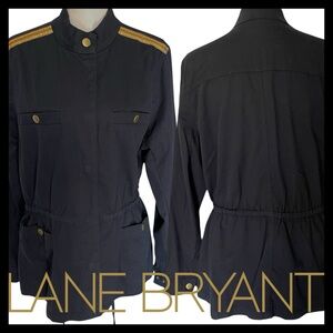 NWT Lane Bryant Black Gold Epaulet Cotton Cinch Waist Utility Jacket (14/16)